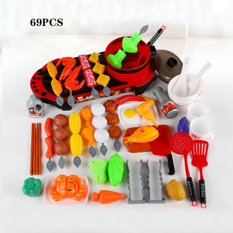 

69PCS Play Food Gifts for Girls Pretend Play Children's Simulated Barbecue Toys Miniature Food Play Kitchen Toys for Children