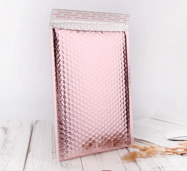 Rose Gold2 25 шт., алюминиевая, космическая, фиолетовая, пузырчатая сумка, почтовая, водонепроницаемая, почтовые конверты, дни рождения, яркая поверхность, сумка для подарков, 18x23 см+ 4 см - Цвет: Rose Gold2