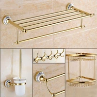 bathroom accessories set brass gold with crystal towel rack toilet brush holder corner shelf paper holder bath hardware set