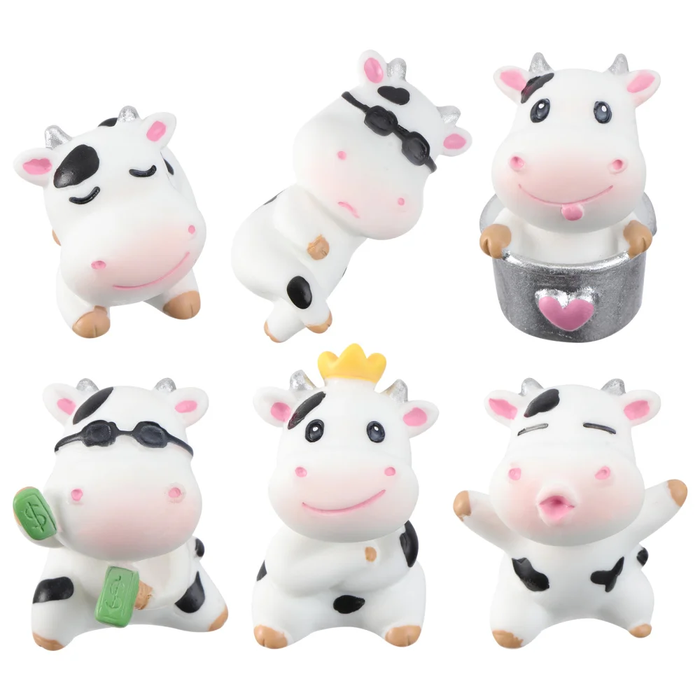 

6pcs Cattle Micro Landscape Decoration Animal Statue Resin Cow Figure Adornment