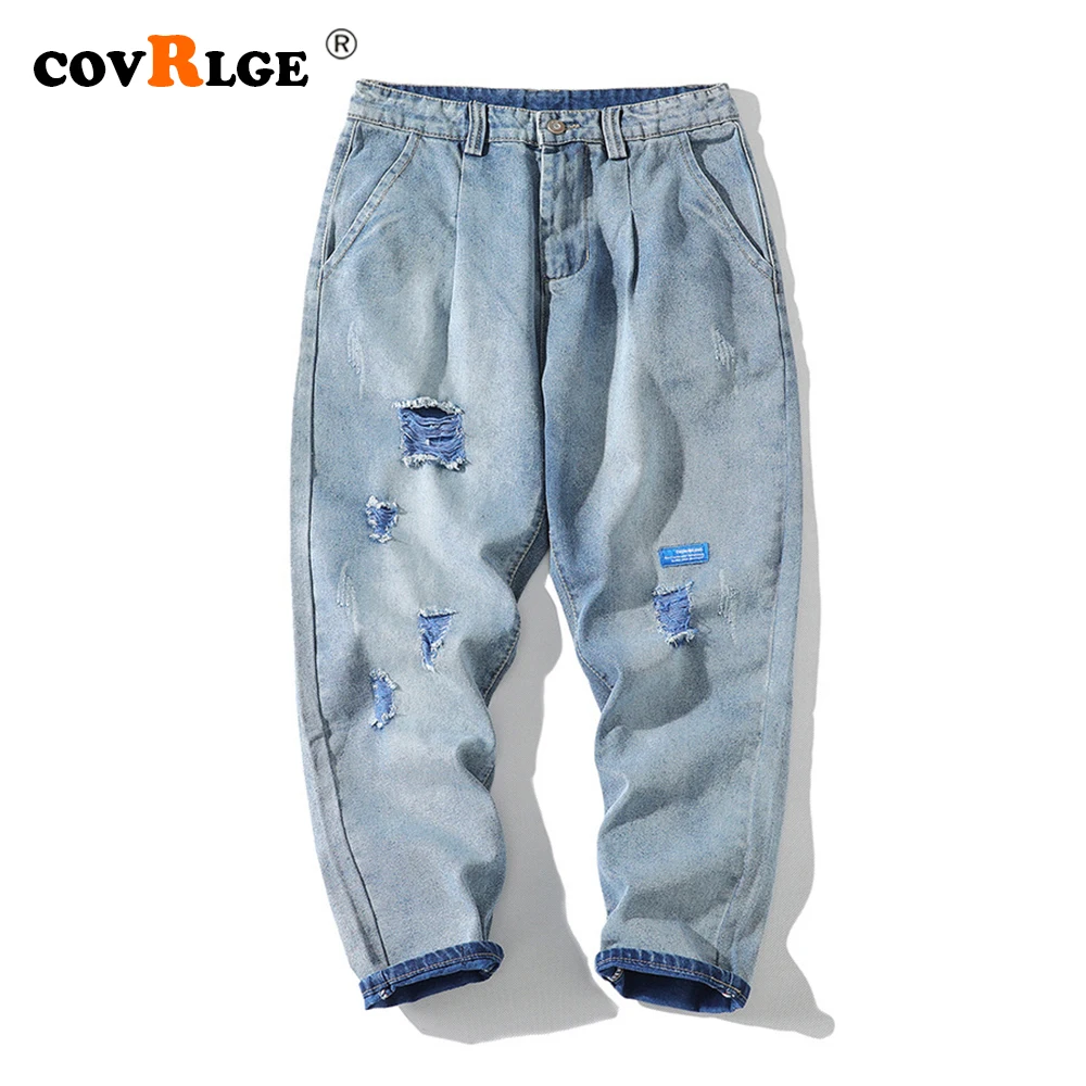 

Брюки Covrlge мужские прямые, свободные потертые хлопковые белые потертые джинсы со средней талией, уличная одежда, MKN006, весна