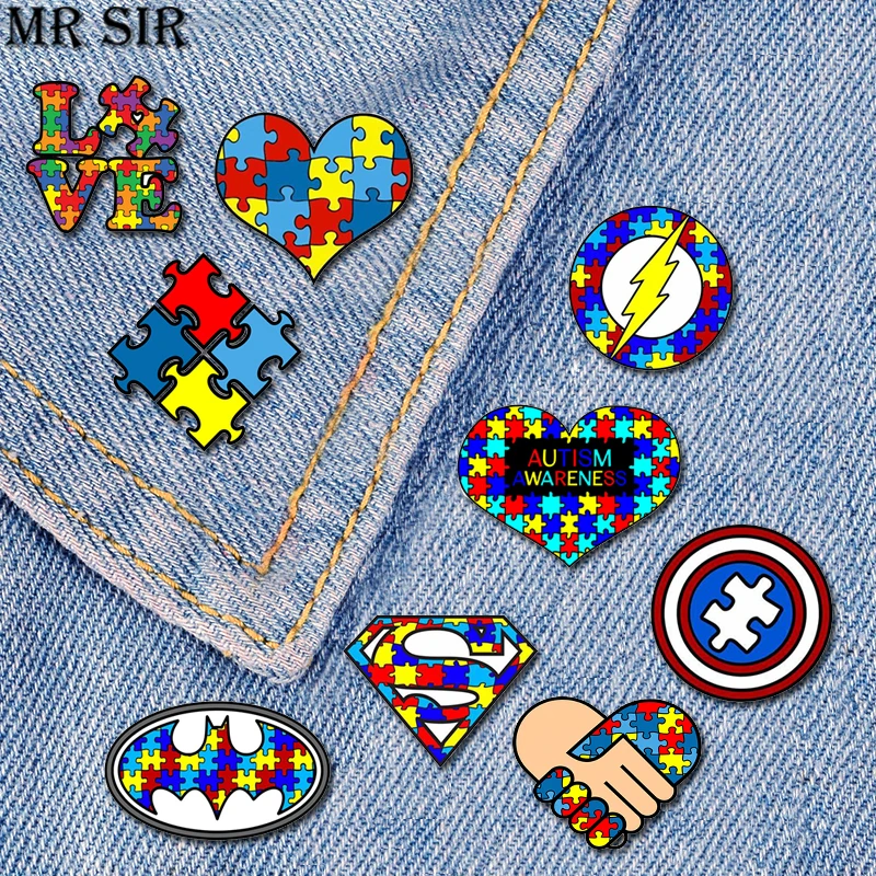 

Autism Awareness Acrylic Enamel Pin Brooch Red Ribbon Puzzle Love Lapel Pin Badge Help Raise Autism Awareness Theme Jewelry Gift