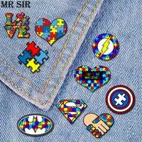 new autism awareness pins badges brooch for women men red ribbon puzzle love lapel pin help raise autism awareness theme jewelry
