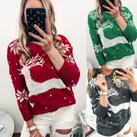 2021 autumn and winter new knitted sweater women european and american jacquard christmas theme knitted long sleeved sweater