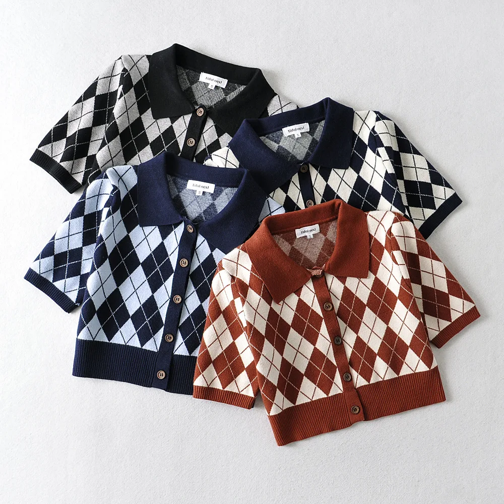 

Knit Crop Top Turn-down Collar Women's Short Sleeve Top Summer Casual T Shirt for Female Basic Sexy Streetwear Diamond Clothes
