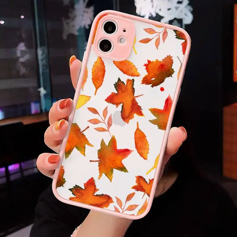 

Fallen leaves Pumpkin happy fall Phone Cases matte transparent For iphone 7 8 11 12 plus mini x xs xr pro max cover
