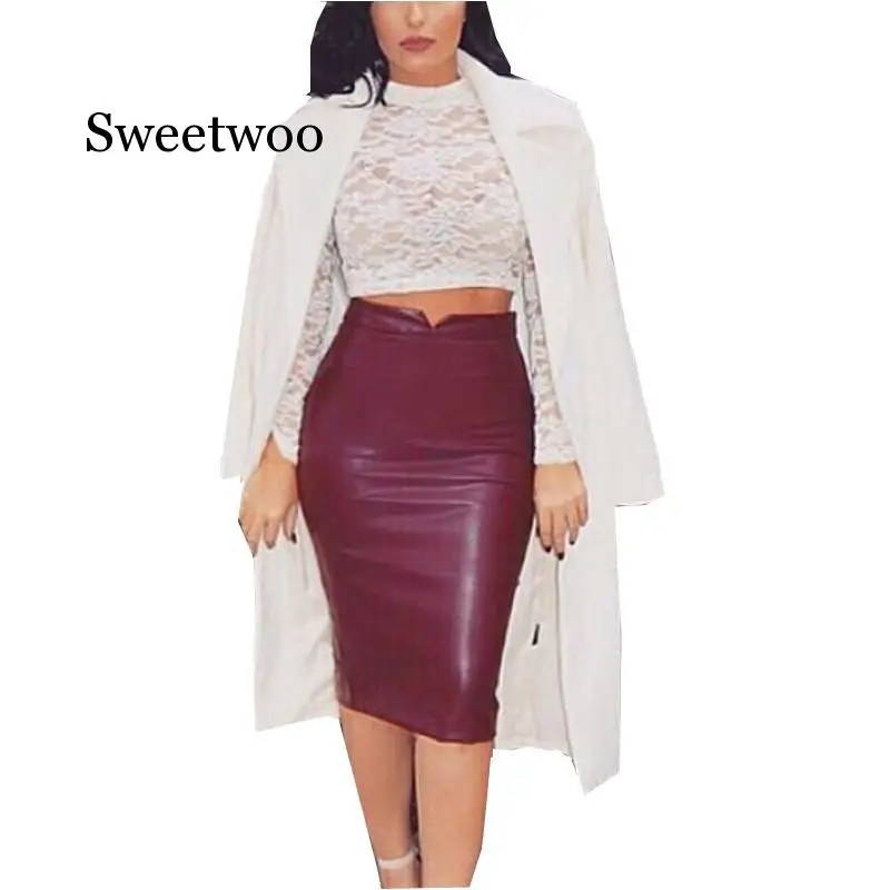 

2020 модная женская пикантная юбка из мягкой искусственной кожи с высокой талией, Облегающие юбки-карандаш до середины бедра