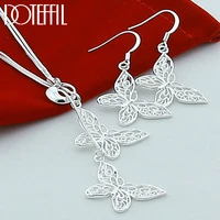 doteffil 925 sterling silver snake chain two butterfly necklace earring set for women wedding engagement fashion charm jewelry