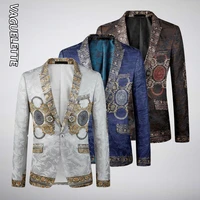 vaguelette golden white printed pattern blazer for men blazers coat jacket wedding stage jacket suit coat 2022