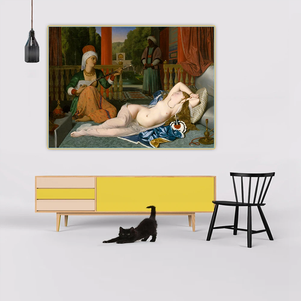 

Holover Canvas Oil Painting Ingres"Odalisque With Slave"Conservative Academism Aesthetic Poster Wall Home Interior Decoration