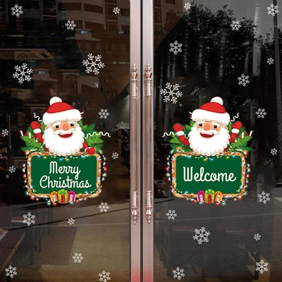 xmas 7 Рождественский Декор Наклейка на стену s домашний декоративный виниловый мультфильм Санта Клаус магазин витрина, стекло стикер очки-детский подарок на Рождество - Цвет: xmas 7