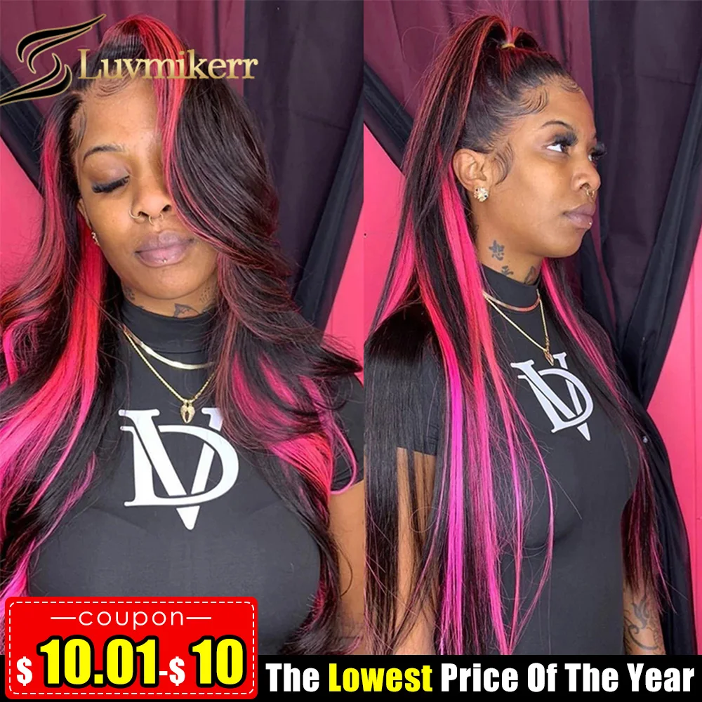 

13x4 Hd Lace Frontal Wig Highlight Pink 613 Lace Front Blonde Wig Body Wave Preplucked Women Black Full Human Hair Colored Wig