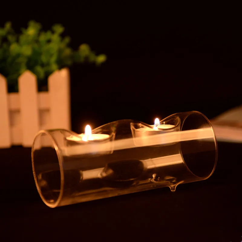 

Two Holes Glass Candle Holder Home Decoration Wedding Event Decorative Props Friend Gift