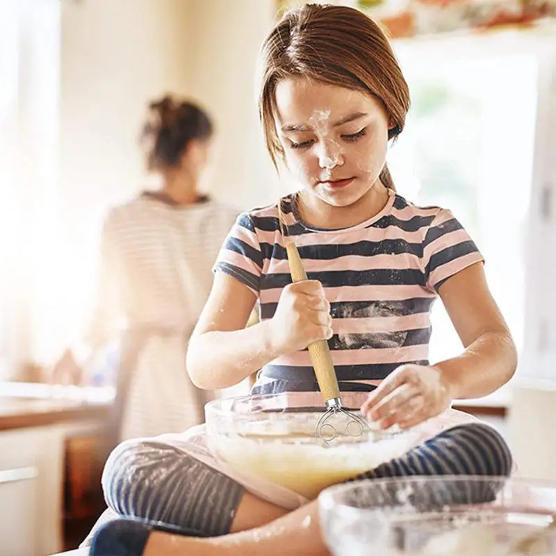 

Stainless Steel Dough Whisk Cake Bread Pastry Dough Mixer Single Circle Agitator With Steel Handle Egg Beater Kitchen Accessorie