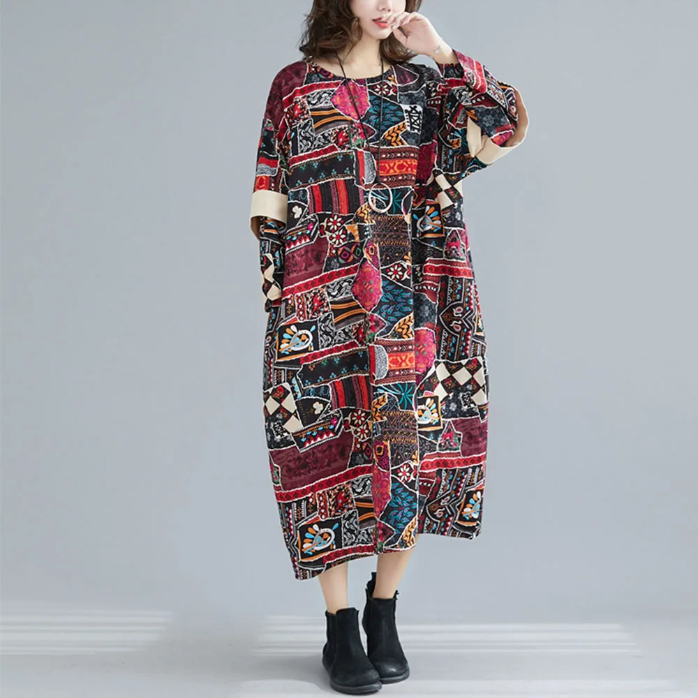 Женское платье в стиле ретро весеннее из хлопка и льна этническом с двойным