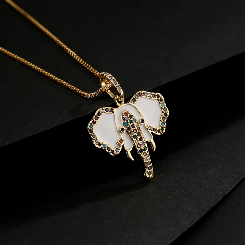 2021 Новая мода Белый в виде капель масла слон кулон ожерелье Золотая цепочка