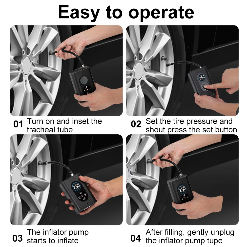 

Car Air Compressor Electric Wireless Tire Inflator Air Pump Rechargeable Digital 150PSI Auto for Car Motorcycle Balls