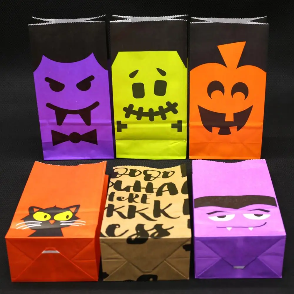 Пакеты из крафт бумаги для Хэллоуина пакеты сувениров вечеринки конфет печенья
