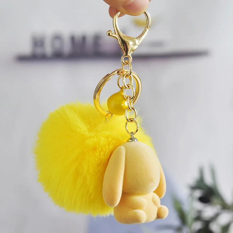Новый стиль для осени и зимы крутой флокирующий милый кролик мышь помпон брелок