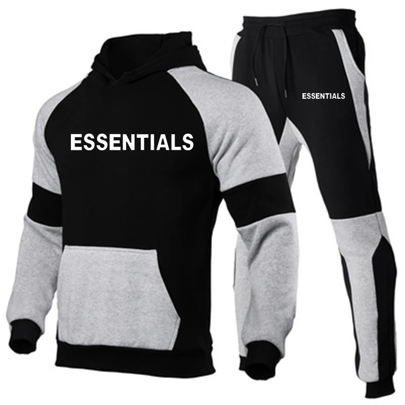 

Stitching men's autumn and winter suit hoodie + pants two pieces of casual sportswear men's sportswear gym brand clothing sports