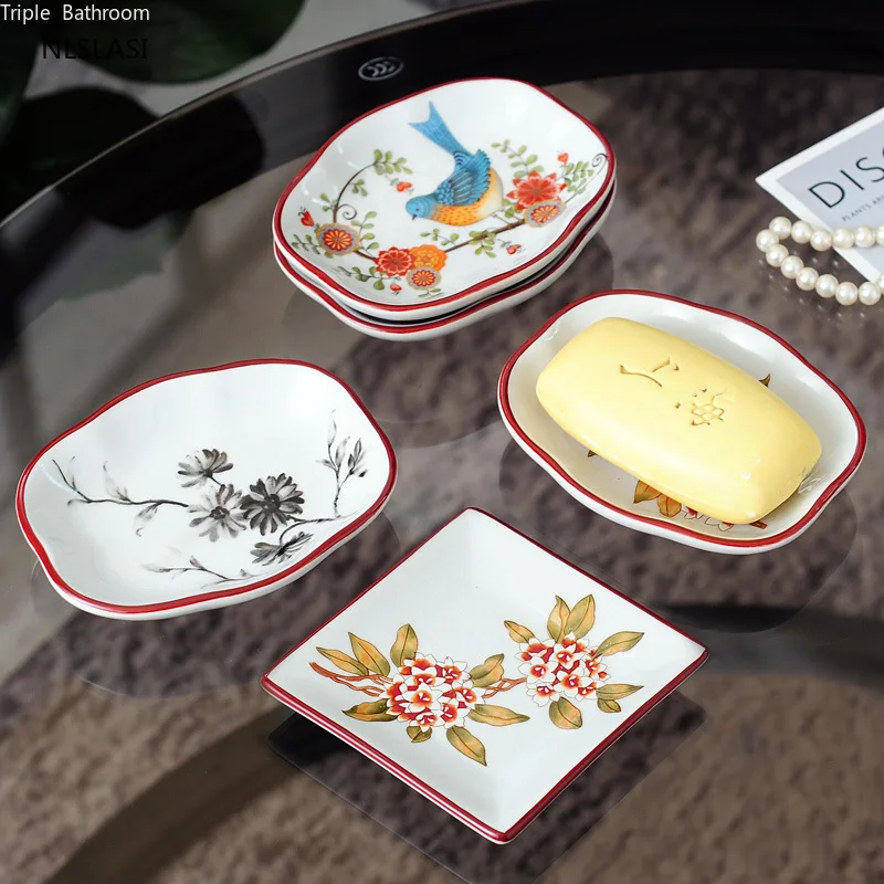 

Courtyard Style Portable Bathroom Dish Plate Case Home Shower Holder Container Soap Rack Soap Box Ceramic Soap Box Dispenser