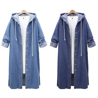 

Autumn new products women's hooded long-sleeved denim jacket casual fashion ladies single-breasted long trench coat