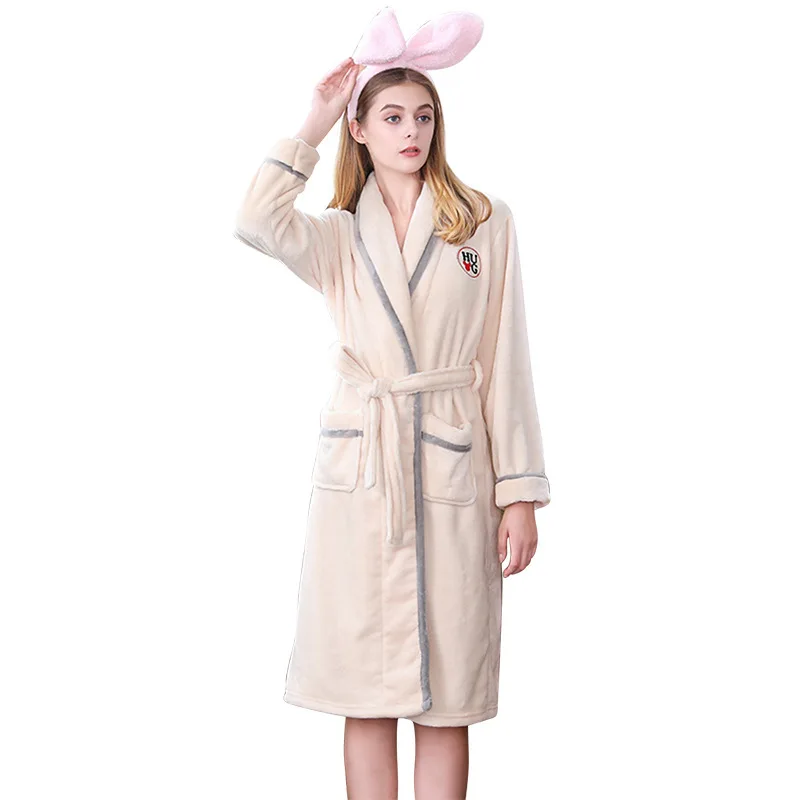 

PJ77 New Fall and Winter Flannel Pajamas Couple Nightgown Wholesale Long Sleeve Thickened Warm Pajama Home Clothes