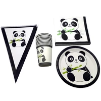 80pcslot panda theme napkins baby shower kids favors hanging banner events decoration plates happy birthday party cups flags