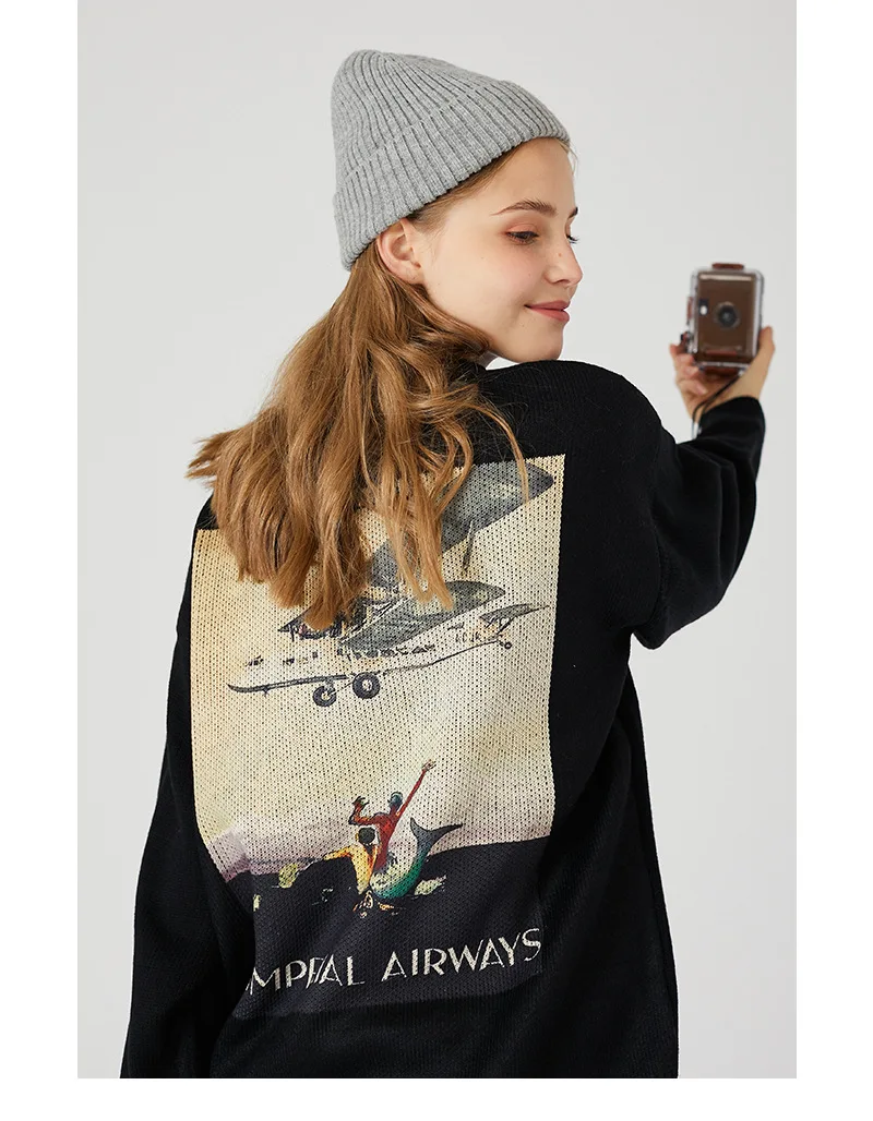 Пуловер вязаный с принтом в японском стиле для мужчин и женщин зима 2020 | Женская