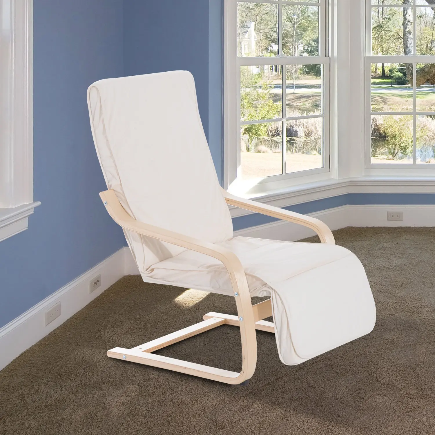 HOMCOM Sillon de Relax Silla Madera Abedul Reposapiernas a 5 Niveles 2 цвета (бежевый) |