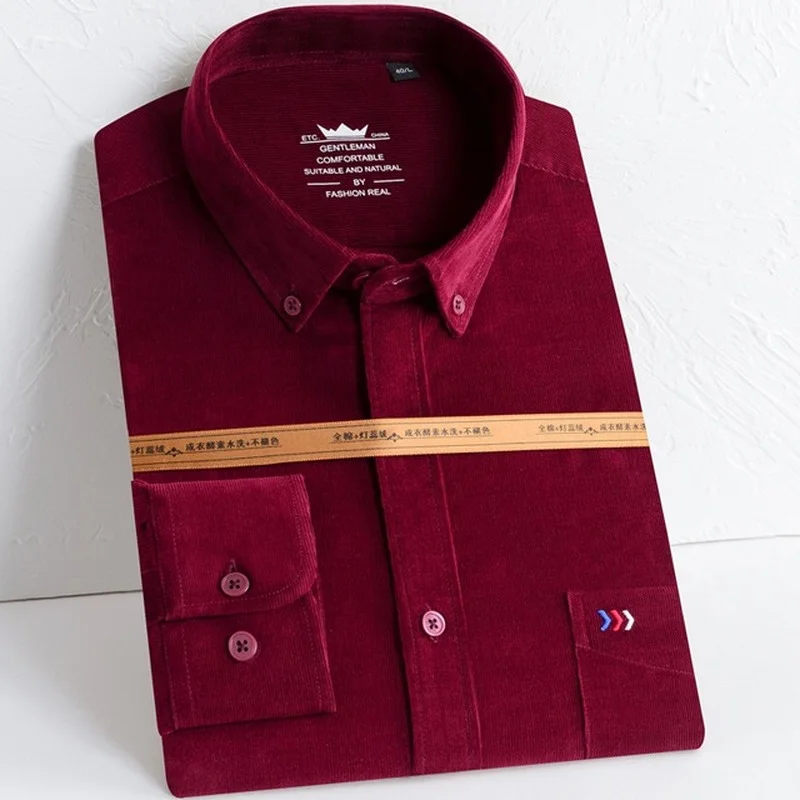 

2021new Standard-Fit Long-Sleeve Corduroy Shirt Single Pocket Thick Comfortable 100% Cotton Work Casual Button-down Shirts