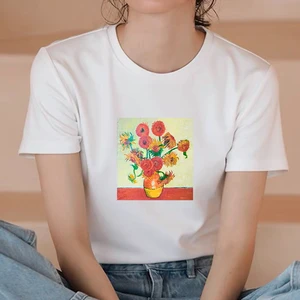 Women Summer Sunflower Graphic White Tshirt Korean Style Graphic Tops Korean Style Graphic  Kawaii Short Sleeve Female T-shirt