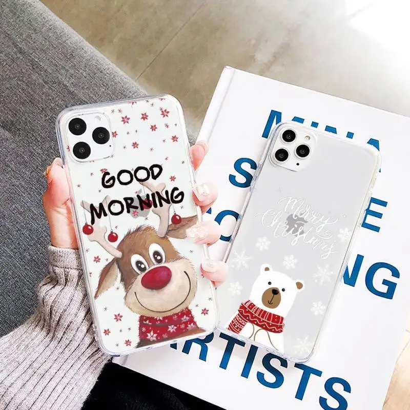 

Cartoon Merry Christmas Phone Case Transparent Clear for iPhone 11 12 mini pro XS MAX 7 8 6 6S Plus X 5S SE 2020 XR