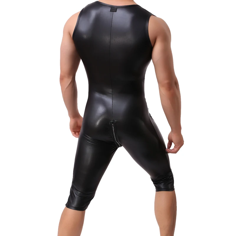 Боди мужское кожаное на молнии спереди соблазнительное нижнее белье для сцены
