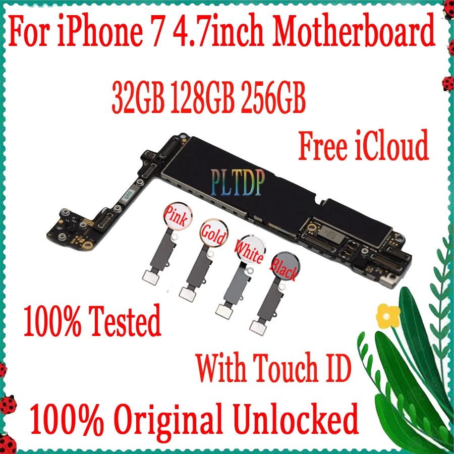 

With IOS System For iphone 7 4.7inch Motherboard unlocked Mainboard With/NO Touch ID,100% Original for iphone 7 Logic board