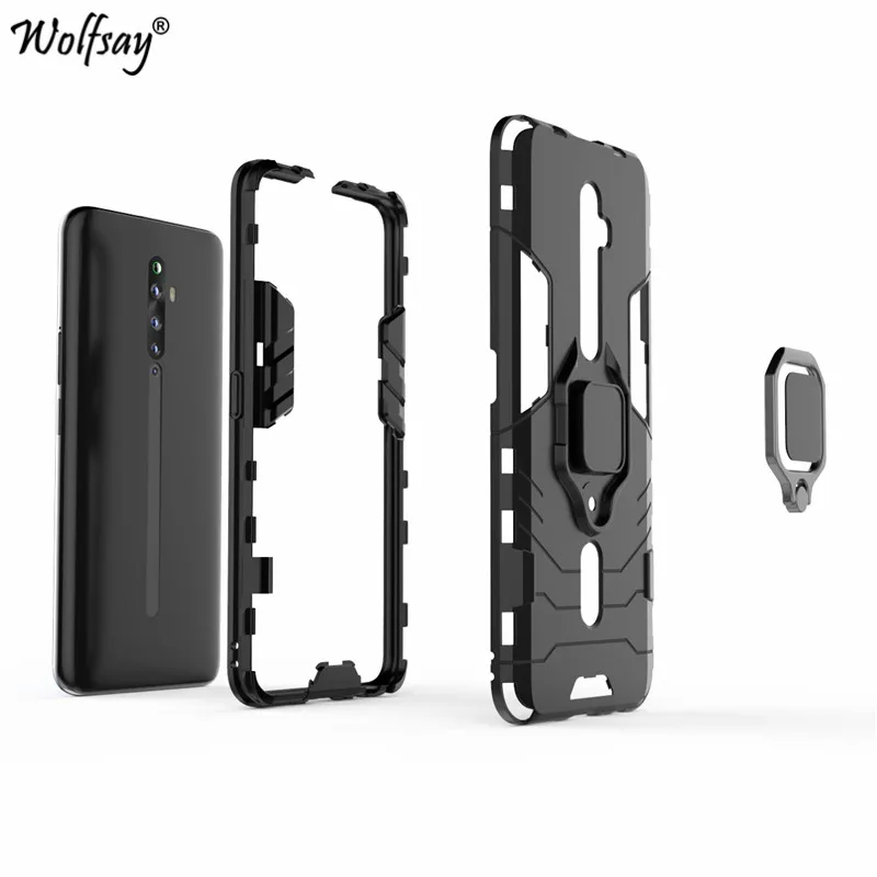 for oppo reno2 z case shockproof armor metal finger ring holder pc phone case for oppo reno2 z protective cover for oppo reno2 z free global shipping