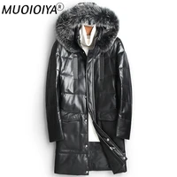 muoioyia mens genuine leather down jacket long winter sheepskin coat fox fur collar real leather jacket men 81x17317 kj2427