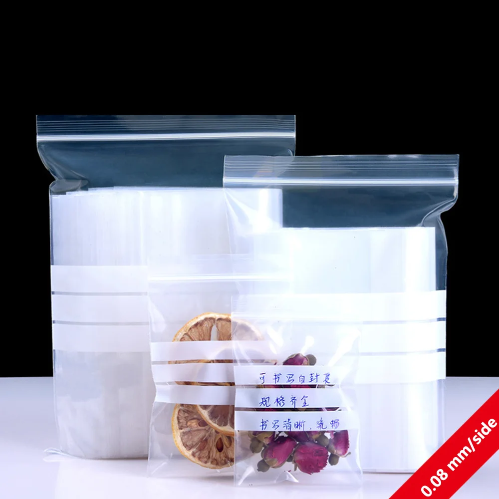 100 шт./лот прозрачная упаковочная сумка на молнии с возможностью записи мешочки