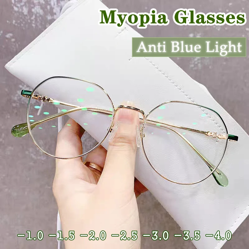 

Anti-blue LightUnisex Round Myopia Glasses Women Men Retro Metal Frame Glasses Anti Blue Light Nearsighted Gafas -1.0~- 6.0