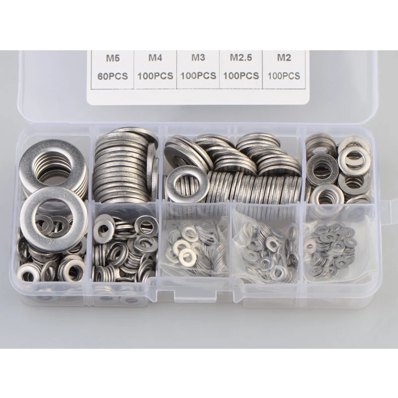 580 шт набор 304 из нержавеющей стали шайбы в ассортименте Метрические плоские
