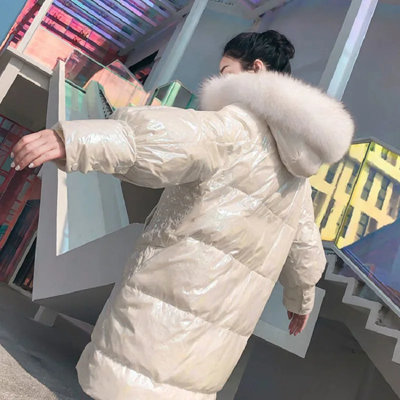 

Shiny cotton jacket female college style woman parkas mid-length women's winter jacket warm 2020 fashion big fur collar jacket