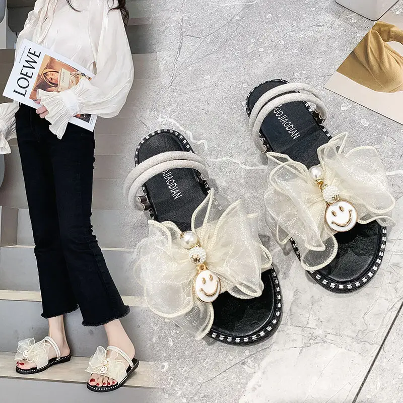 

Slippers Women Terlik Woman Slip On Sandals Bow Flat Hemp Linen Summer Sliders Espadrille Shoes De Mujer