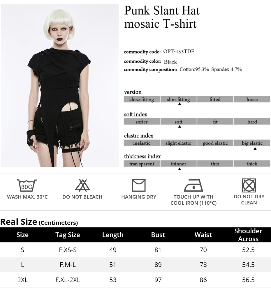 

Gothic Casual Cotton Short Sleeve Tops Sweatshirt Punk Rock Irregular hem Stitching Women Hooded T-shirt PUNK RAVE OPT-153TDF