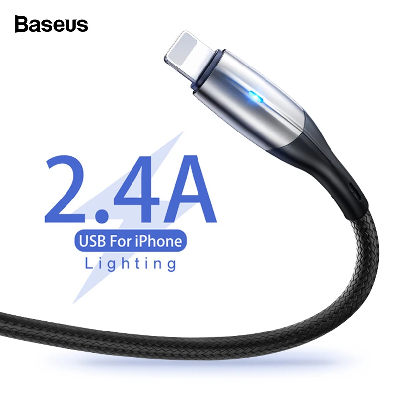 Baseus Освещение USB кабель для iPhone Xs Max Xr X S 2.4A кабель передачи данных для быстрой зарядки для iPhone 8 7 6 iPad мобильный телефон зарядное устройство Шнур