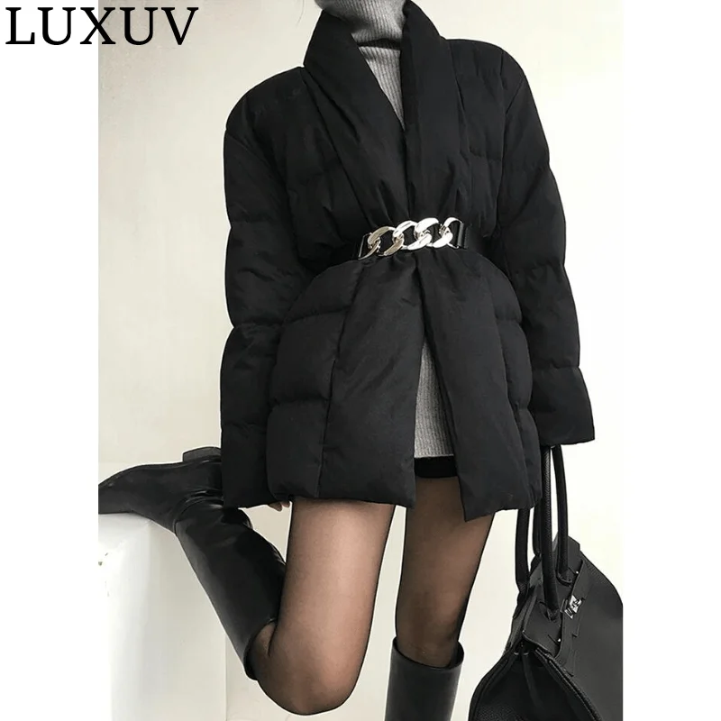 LUXUV Winter Women's Jacket Quilted Loose White Duck Down Hood Warm Female Coats Ultra Lightweight Long Parka Outwear Chic