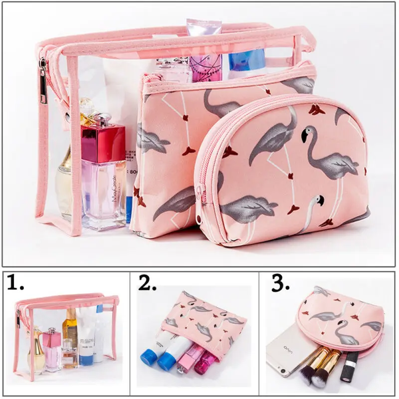 Набор прозрачных косметичек с фламинго водонепроницаемая косметичка Женская