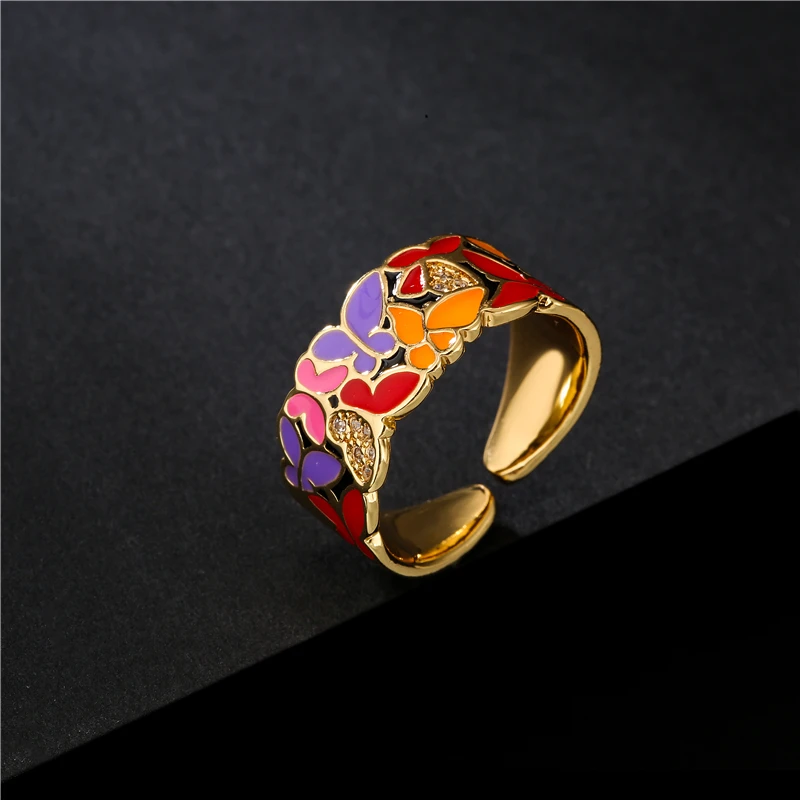

Модное красочное кольцо на палец с подвеской-бабочкой NEWBUY, золотистое обручальное кольцо с кубическим цирконием для женщин, бижутерия