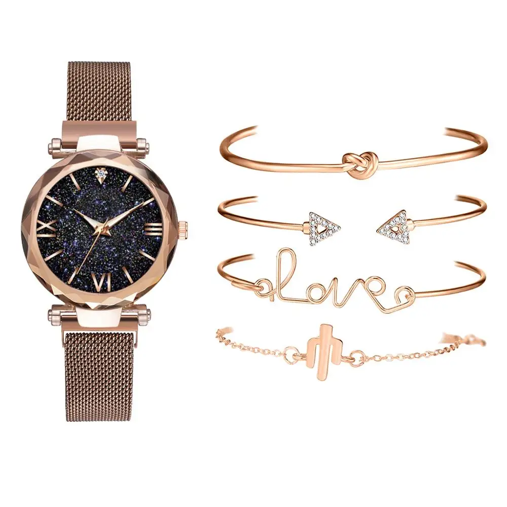 

5 stucke Set Luxus Frauen Uhren Magnetische Starry Sky Weibliche Uhr Quarz Armbanduhr Mode Damen Armbanduhr relogio feminino