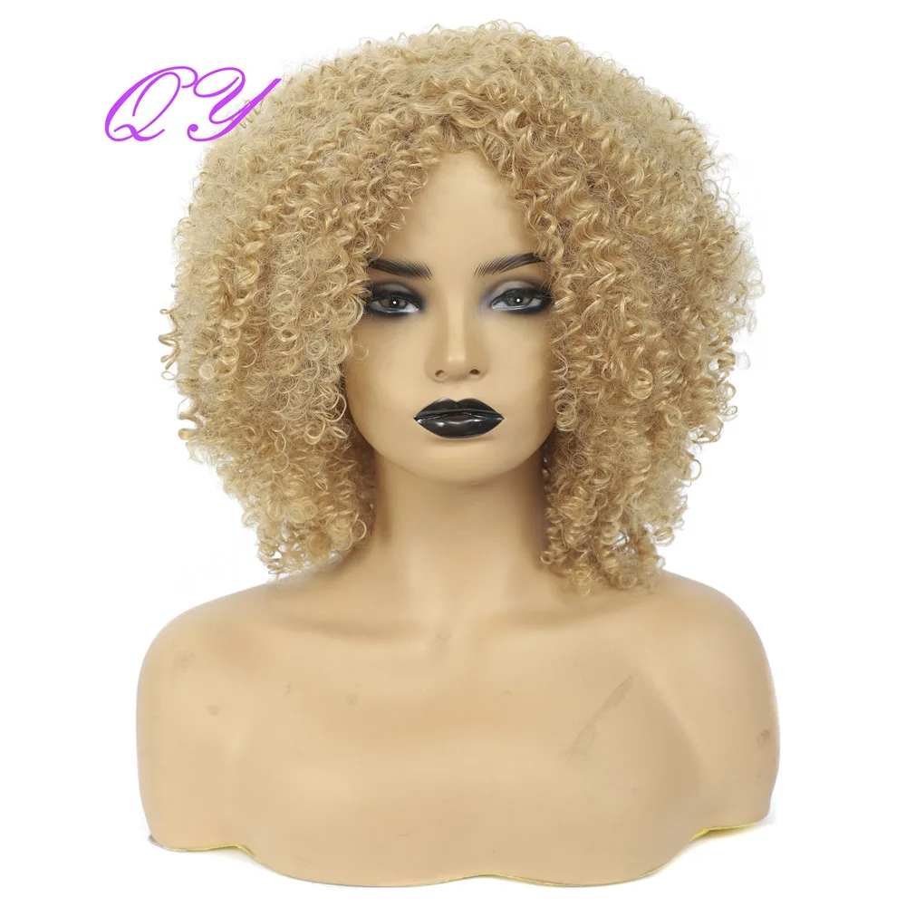 

QY Wig Afro Kinky Curly Synthetic Hair Wigs For Black White Women Short 613 Ombre Blonde Cosplay Wigs Popular Style Curly