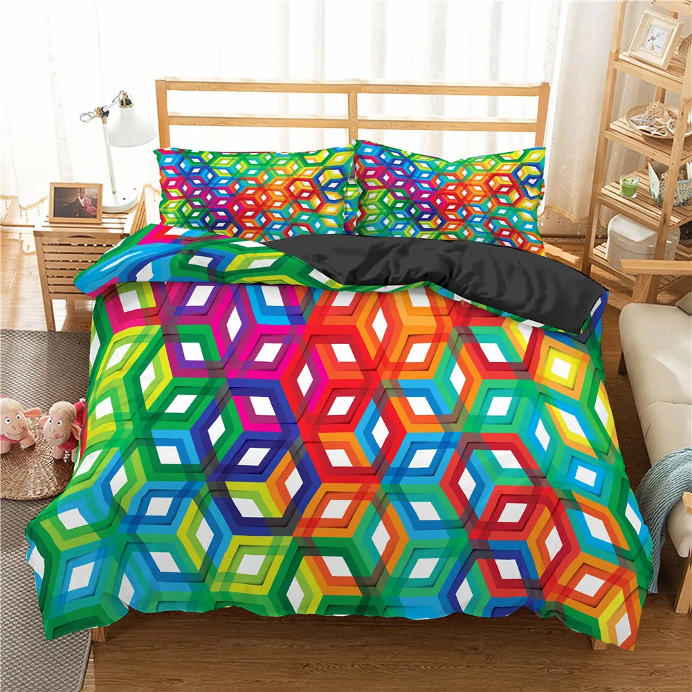 

3D Luxury Nordic Bedding Set Geometry Duvet Quilt Cover Set Colorful Comforter Bed Linen Pillowcase King Queen Full Home Texitle